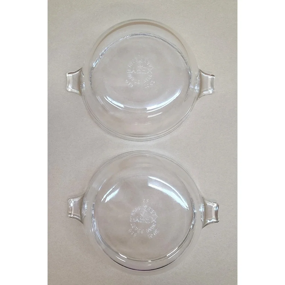 Set of 2 Vintage Pyrex 018 Clear Glass 10oz Round Casserole Dishes with Lids USA